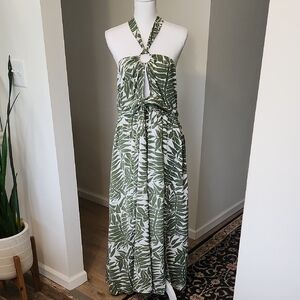 Slaydiva Dress Plus Plant Print Cutout Tie Backless Split Thigh Sz 2X